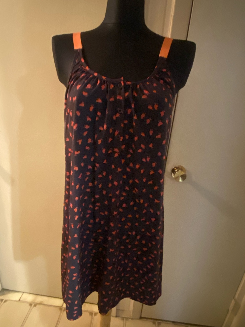 Collective Concepts Baby Chicks Navy Dress with Coral Print and Trim